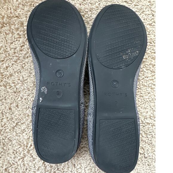 Rothy's Round Toe Birdseye Flat Shoes Knit Black White Blue Trim Women's Size 9 - Picture 7 of 8